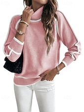 billige Solide farger-Dame Genser Gatemote Fritid Fargeblokk Rullekrage Lapper Strikket Langermet Vanlige topper Strikke utendørs Daglig Ut på byen Svart Gul Høst Vinter