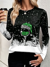 クリスマス 女性用 Tシャツ グラフィック スノーフレーク柄 ワイングラス ファッション カジュアル 長袖 クルーネック ラウンドネック レギュラートップス 日常 週末 プリント ルビーレッド ブルー パープル グリーン 夏 春 秋 冬 お買い得  クリスマストップス-クリスマス 女性用 Tシャツ グラフィック スノーフレーク柄 ワイングラス ファッション カジュアル 長袖 クルーネック ラウンドネック レギュラートップス 日常 週末 プリント ルビーレッド ブルー パープル グリーン 夏 春 秋 冬