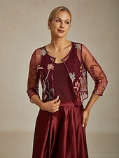 Χαμηλού Κόστους Ντυτές μπλούζες-Γυναικεία Δαντελένια μπλουζάκια Φλοράλ Κομψό Στυλάτο Στρογγυλή Ψηλή Λαιμόκοψη Crop Tops Επισκέπτης γάμου Βραδινό Ρούχα για Πάρτυ Δαντέλα Κεντητό Κρασί Καλοκαίρι Άνοιξη Φθινόπωρο