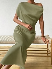 cheap Plain Dress-Women's Midi Dress Satin Dress Party Dress Cocktail Dress Elegant Fashion Modern Evening Party Party Special Occasion Regular Fit Plain Sleeveless Crew Neck Black Dusty Blue Green Summer Spring Fall