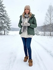 tanie Buty śniegu i zimowe-damskie mokasyny wyściełane futrem - wygodne, wsuwane buty zimowe z pluszowym wykończeniem i zamszowym wykończeniem