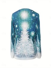 ieftine tricou Art &amp; Design-Crăciun Pentru femei Tricou Grafic Fulg zăpadă Modă Casual Manșon Lung În V Topuri obișnuite Zilnic Sfârșit de săptămână Imprimeu Albastru piscină Vară Primăvară Toamnă Iarnă