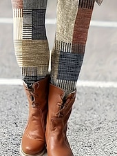 billiga -Dam Byxor Damasker Mysiga leggings Semester Vintage Streetwear Fullängd Naturlig Grafisk Geometrisk Lappverk Snörning Lappverk Elastisk midja Bekväm Utomhus Hög Elasisitet Utomhus Streetwear Semester