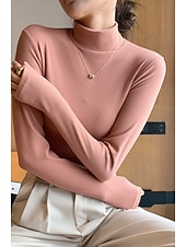 economico Colori solidi-Per donna Felpa Elegante Casual Morbido Colore Puro A Coste Dolcevita Lavorato a maglia Manica Lunga Top Regolari Maglia All&#039;aperto Quotidiano Weekend Nero Bianco Autunno Inverno