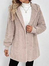 お買い得  フリースライニングジャケット-女性用 シェルパジャケット 快適 高通気性 ポケット オープンフロント カジュアル 平織り バケーション ストリート カジュアル デイリーウェア オープンフロント レギュラー フード付き レギュラー 長袖 アウターウェア カーキ色 春 秋