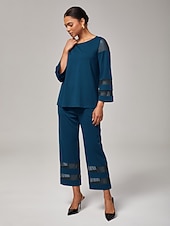 billige Bluser og skjorter-Elegant påfuglblå modaltopp for kvinner med stretch og gjennomsiktige chiffongermer i kraftig tykkelse