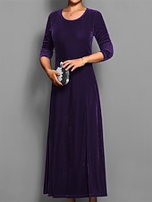 abordables Robe de cocktail-Femmes Robe Longue Maxi Robe Robe en Velours Robe Décontractée Robe de Cocktail Élégant Mode Moderne Quotidien Soirée Week-end Coupe régulière Uni Manche 3/4 Col ras du cou Noir Rouge Bleu Violet