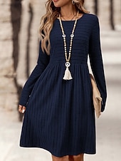 Dames Mini-jurk Casual jurk Modern Buiten Vakantie Dagelijks Normale pasvorm Effen Lange mouw Strakke ronde hals Zwart Marineblauw Donkergroen Oranje Lente Herfst voordelige Trui Jurken-Dames Mini-jurk Casual jurk Modern Buiten Vakantie Dagelijks Normale pasvorm Effen Lange mouw Strakke ronde hals Zwart Marineblauw Donkergroen Oranje Lente Herfst