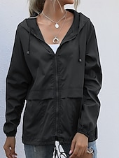 baratos Parka Casual-Mulheres Casaco com capuz Confortável Zíper Bolsos Casual Tecido Férias Roupa Diária Para Noite Final de semana Padrão Com Capuz Normal Manga Longa agasalhos Preto Vinho Cinzento Claro Primavera