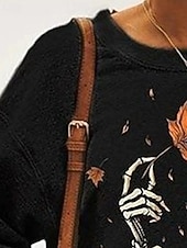 economico Negozio Grafico Felpe &amp; Cappucci-Per donna Felpa Pullover Grafico Teschio Halloween Attivo Moda Streetwear Manica Lunga Girocollo Top Regolari Streetwear Abbigliamento Quotidiano Casuale Stampato Nero Autunno Inverno