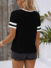 abordables T-shirt uni-Femmes T-shirt Uni Mode Moderne Occasionnel Manche Courte Col en V Hauts Réguliers Quotidien Week-end Noir Vin Vert Véronèse Bleu Kaki Été Printemps