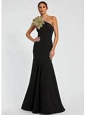 cheap Ball Gown Evening Dresses-Black Tie Mermaid / Trumpet Evening Gown Elegant Formal Dress Formal Wedding Floor Length Sleeveless One Shoulder Capes Stretch Crepe with Shawl 2025