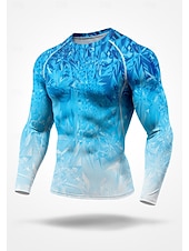 رخيصةأون تي شيرتات وبلوزات بدون أكمام للجري-رجالي قميص ضاغط تيشيرت للجري طباعة ثلاثية الأبعاد كم طويل طبقة القاعدة لون متغاير سريع جاف ضغط مرونة عالية رطوبة فتل تمرين نادي رياضي التدريب النشط ممارسه الرياضه ملابس رياضية ألبسة رياضية أزرق