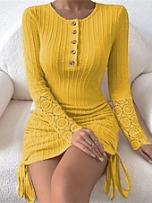 economico Abiti in maglia-Per donna Mini Abito Abito in maglia Vestito Casual Attillato Moda Moderno Quotidiano Data Weekend Vestibilità regolare Semplice Manica Lunga Girocollo Giallo Rosa Verde militare Viola Autunno Inverno