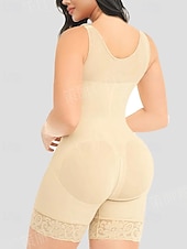 billiga Korsetter-Dam Shapewear Onesies Mode Ren färg Spets Lappverk Semester Gata Datum Ärmlös V-hals Svart Purpur Beige Vår Höst Skräddarsydd passform