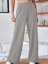billige brede ben og høy midje-Dame Bred Bukseben kinesisk Gatemote Fritid Full lengde Middels midje عادي Lomme Elastisk midje comfy Mikroelastisk utendørs Feriereise Daglig Svart Hvit Militærgrønn Mørk Marineblå Høst Vinter