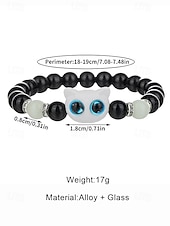 levne Módní doplňky-Dámský halloweenský korálkový náramek s kočkou, který svítí ve tmě – roztomilý černobílý strečový náramek s kočičím přívěskem na párty, cosplay a dárky