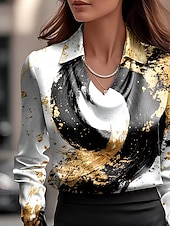 economico Bluse Floreali-Per donna Camicia Arricciato Drappeggiato Ombre Grafico Geometrico Elegante Casual Manica Lunga Scollo a Cascata Top Regolari Quotidiano Lavoro Abbigliamento da sera Nero Bianco Autunno Inverno