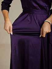 abordables Robe de cocktail-Femmes Robe Maxi Robe de Soirée Élégant ancien Coupe régulière Couleur Unie Manche 3/4 Col en V Aubergine Automne Hiver