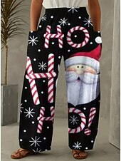 economico gamba larga e vita alta-Per donna Gamba larga Chinos Essenziale Casual Lunghezza intera Vita AltaPantsNatale Grafico Babbo Natale Astratto Fascia Elastica Inelastico Formale Vacanza Streetwear Rosa chiaro Marrone scuro