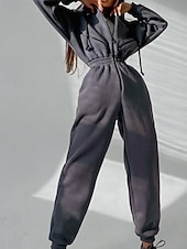 olcso nyaralás jumpsuit-Női Szabályos Jumpsuitek Utcai sikk Színes Hosszú ujj Kapucni Kollázs Cipzár Utca Napi Normál Fehér Arcpír rózsaszín Medence Ősz