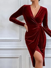 preiswerte abendkleider-Damen Minikleid Samtkleid Partykleid Cocktailkleid Bodycon Elegant Modern Party Abendgesellschaft Date Normale Passform Schlank Einfach Langarm Rundhalsausschnitt Wein Grün Dunkelblau Herbst Winter