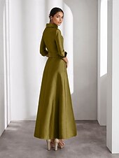 billige Ankellengde-A-linje Ankellengde Skjortekjole Festkjole Cocktail Kjole Kjole til brudens mor Langermet Skjortekrage Elegant Bryllup Formell Taft med Plissert Spalte