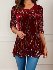 Noël Femmes Chemisier Fleuri Élégant Occasionnel manche longue Col ras du cou Hauts Réguliers Quotidien Paillettes Patchwork Imprimé Argent Vin Violet Fuchsia Dorée Printemps Automne Hiver abordables Blouse et Chemises de Noël-Noël Femmes Chemisier Fleuri Élégant Occasionnel manche longue Col ras du cou Hauts Réguliers Quotidien Paillettes Patchwork Imprimé Argent Vin Violet Fuchsia Dorée Printemps Automne Hiver