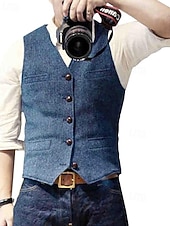 abordables Chaleco de hombre-Hombre Chaleco Vacaciones Fiesta Negocio Moda Casual Primavera Otoño Bolsillo Botones Poliéster Cómodo Color sólido Recto 1 botón Escote en Pico Ajuste regular Plata Negro Champaña Vino Chaleco
