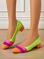 economico Block Heels-décolleté da donna con tacco basso e punta quadrata color block - comode scarpe slip-on in stile retrò anni &#039;80 per lo streetwear alla moda e le uscite casual