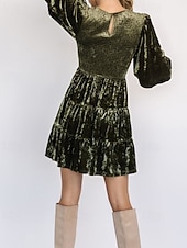 ieftine Rochii Party-Pentru femei Rochie Mini Rochie de catifea Rochie de Cocktail Rochii Peplum Elegant Modă Modern Petrecere Serată Dată Fit regulat Simplu Manșon Lung Stil Nautic Negru Roșu Vin Verde Militar Maro