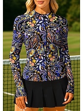 abordables Camisa de Mujer-Mujer Unisexo Cachemir Tops Camisa deportiva Camiseta de tenis Top de tenis Manga Larga Cremallera Floral UPF50+ Resistente a los rayos UV Alta elasticidad Dispersor de humedad Transpirable Voleibol