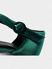  Groene fluwelen Mary Jane-pumps voor dames – retroschoenen met kruisbandjes en blokhak uit de jaren 50 voor Gatsby-feesten, cocktails en formele evenementen