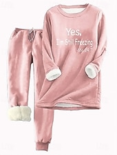 voordelige Dames trainingspakken-Dames Elegant Warm Modieus Tweedelige sets Trainingspak Broeken Sets Lange mouw Bisschop Strakke ronde hals Grafisch Brief Afdrukken Buiten Vakantie Casual Blozend Roze Donker Roze blauw Herfst