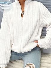 abordables Gilet Ouvert-Femmes Pull Cardigan Streetwear Occasionnel Couleur Unie Col montant Fermeture éclair Tricoté manche longue Hauts Réguliers Tricoter Extérieur Fête Week-end Blanche Automne Hiver