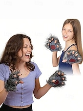 Недорогие Модные аксессуары-Женские пушистые перчатки в виде лапы оборотня – аксессуары для косплея на Хэллоуин, пушистые варежки в виде когтей монстра для вечеринок и нарядов