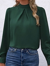 Χαμηλού Κόστους Επίσημες Μπλούζες-Γυναικεία Πουκάμισο Κομψή Φιλάρεσκος Σατέν Μπλούζα Συμπαγές Χρώμα Στυλάτο Καθημερινό Μακρυμάνικο Ζιβάγκο Κανονικά μπλουζάκια Καθημερινά Εξόδου Μαύρο Κίτρινο Πράσινο Ανοικτό Ρουμπίνι Βυσσινί