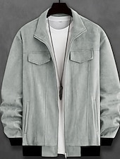 abordables Vestes en Suède Synthétique-Homme Veste en faux suède Veste Décontractée Vacances Quotidien Chaud Avec Poches Automne Hiver Uni Mode Classique Col montant Régulier Noir Vert Café Veste