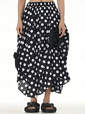 economico Gonne casual-Per donna Gonna Linea A Moda Casual Maxi Vita Alta Gonne A Pois Tasca Elasticizzato Streetwear Quotidiano Bianco e nero Nero / Bianco Nero Bianco Primavera Cotone