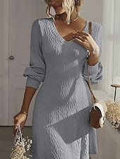 ieftine Rochie neagră pentru femei-Pentru femei Rochii Midi Rochie neagra Rochie de petrecere Rochie casual Rochie de Cocktail Elegant Modă Modern În aer liber Petrecere Zilnic Zvelt Simplu Manșon Lung În V Negru Alb Albastru piscină