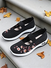 economico Sneakers da donna-sneakers da donna modello Mary Jane in Flyknit viola con ricami floreali, scarpe leggere e traspiranti per camminare e per outfit casual