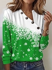 ieftine Topuri de Crăciun-Crăciun Pentru femei Tricou Geometric Fulg zăpadă Casual Manșon scurt Manșon Lung În V Topuri obișnuite Zilnic Nasturi Imprimeu Roșu-aprins Albastru piscină Mov Trifoi Gri Vară Iarnă