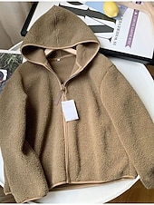 baratos jaqueta com capuz-Mulheres Jaqueta sherpa Jaqueta casual Casaco com capuz Confortável Respirável Zíper Casual Tecido Férias Rua Casual Roupa Diária Zíper Padrão Com Capuz Normal Manga Longa agasalhos Azul Claro Preto