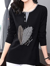 preiswerte Damen Grafik Tops-Damen Bluse Feder Stilvoll Lässig Langarm Rundhalsausschnitt Normale Oberteile Täglich Patchwork Salbeigrün Schwarz Rosa Rote Königsblau Frühling Herbst