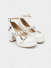 お買い得  女性向け-バックルストラップとクロスディテールを備えた女性用ゴシックプラットフォームメリージェーンヒール - ハロウィーン、コスプレ、ロックミュージックフェスティバルに最適な黒のチャンキーハイヒール