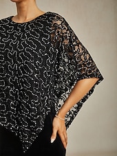 فستان بونشو مزين بخيوط لامعة للنساء، بلوزات Lace، بلوزات مسائية، لون موحد، أنيق، stylish، بدون أكمام، رقبة دائرية، بلوزات عادية، ضيوف الزفاف، ملابس المساء، حفلة مسائية، Lace، أسود، ربيع، خريف، شتاء رخيصةأون قمصان أنيقة-فستان بونشو مزين بخيوط لامعة للنساء، بلوزات Lace، بلوزات مسائية، لون موحد، أنيق، stylish، بدون أكمام، رقبة دائرية، بلوزات عادية، ضيوف الزفاف، ملابس المساء، حفلة مسائية، Lace، أسود، ربيع، خريف، شتاء