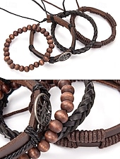billige Menns smykker-flerlags armbåndsett i ekte skinn for menn – bohemsk perlebesatt livets tre-armbånd for uformelt bruk, fest og reiser