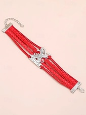 baratos Pulseira Feminina-Pulseira feminina de Natal multicamadas com pingente de borboleta e amor, joias trançadas ajustáveis em várias cores para festas de fim de ano e presentes