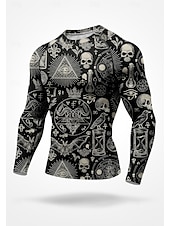 お買い得  ランニングTシャツとタンクトップ-男性用 コンプレッション・シャツ ランニングＴシャツ 3Dプリント 長袖 ベース層 スカル 速乾性 ビデオ圧縮 パワーフレックス 吸汗性 ジムトレーニング アクティブトレーニング 運動 スポーツウェア アクティブウェア ブラック