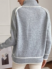 billige Solide farger-Dame Genser Gatemote Fritid Fargeblokk Rullekrage Lapper Strikket Langermet Vanlige topper Strikke utendørs Daglig Ut på byen Svart Gul Høst Vinter